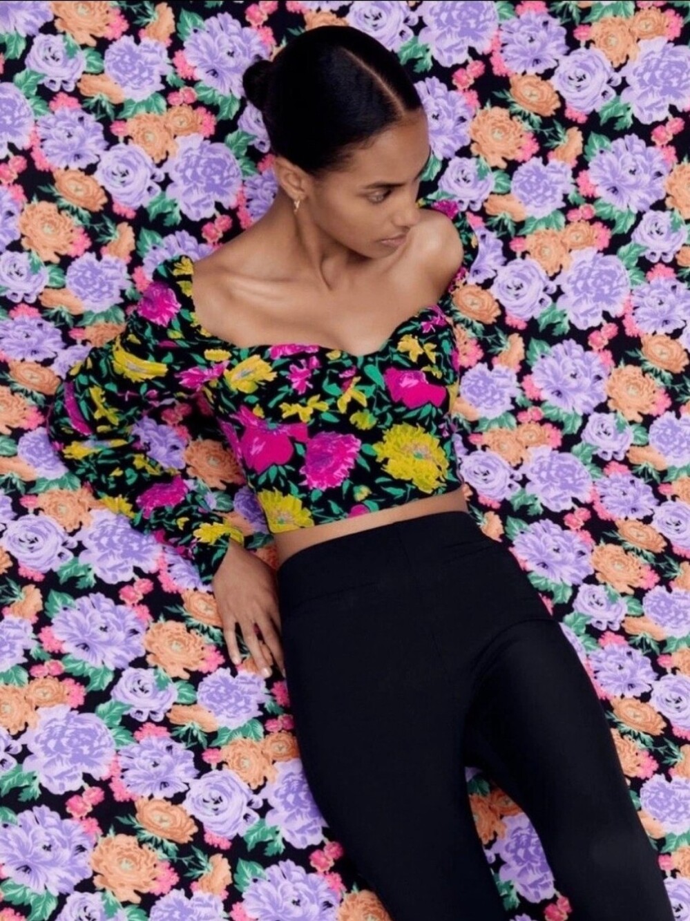 NWOT Zara M Romantic Coquette Girl Feminine Floral Ruched Sweetheart Crop Top - Picture 2 of 15
